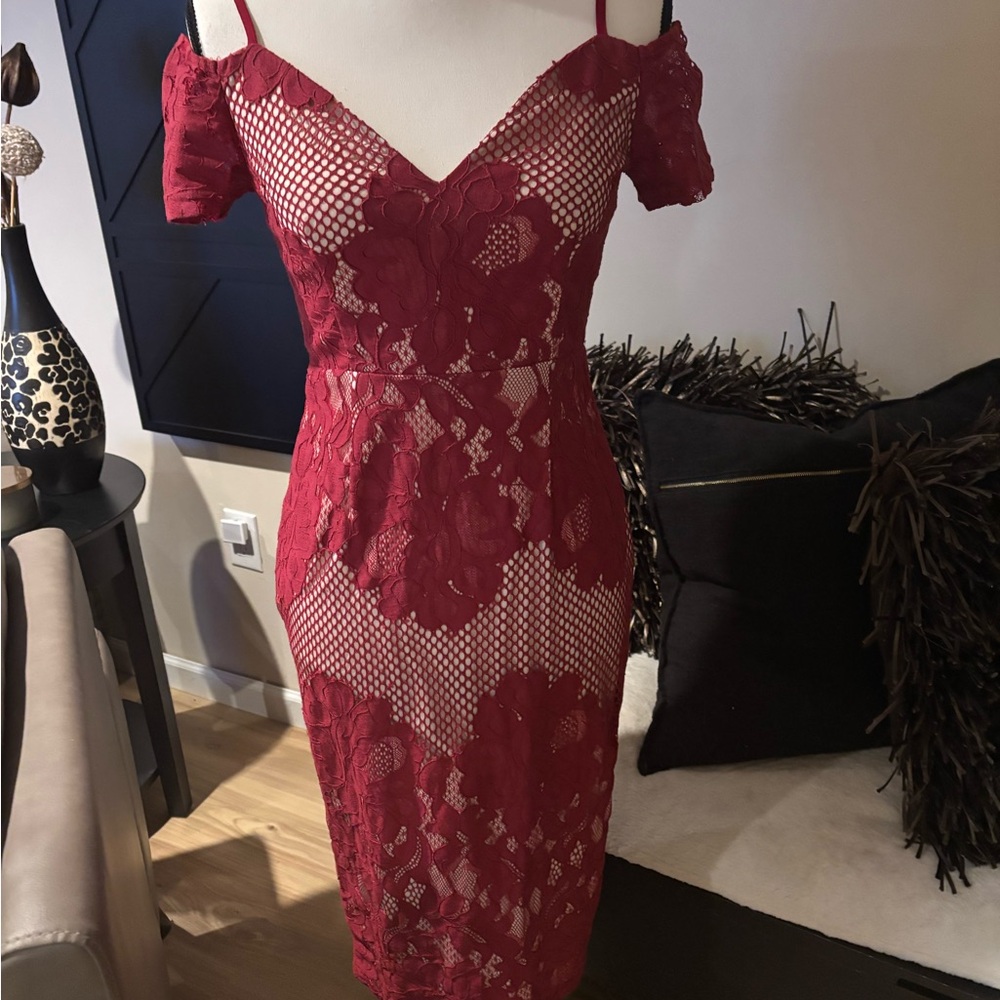 NWT Burgundy Lace Midi Dress
